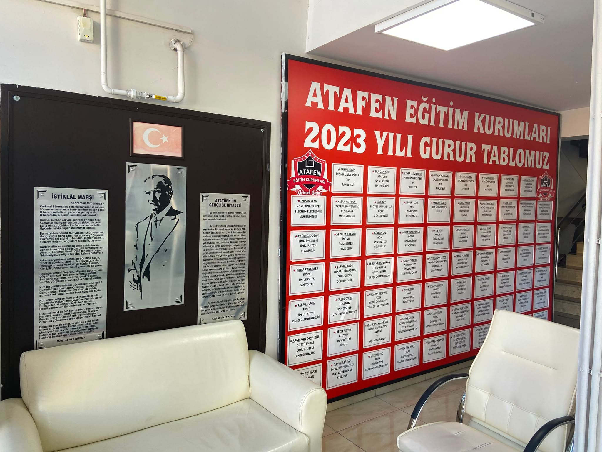 Atafen 2023 yılı fiziksel gurur tablosunun bulunduğu lobi